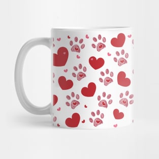 Dog paw print with red hearts Mug